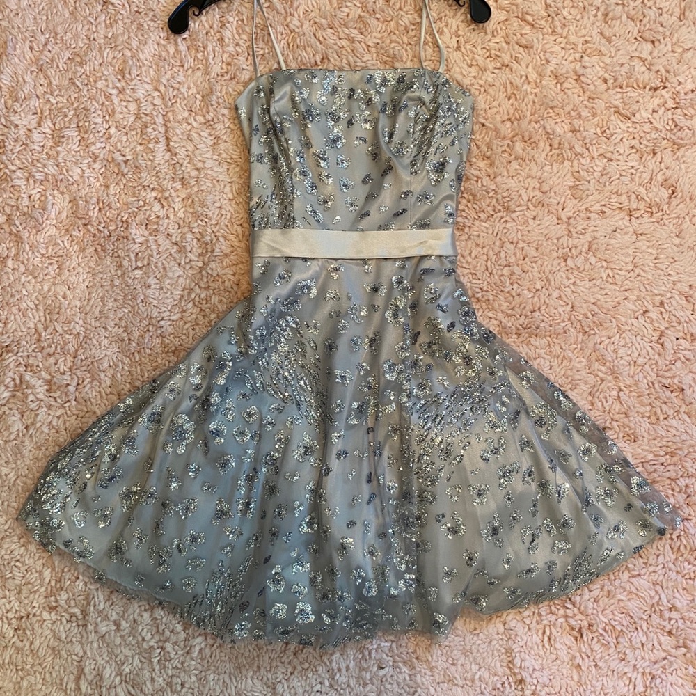 Light grey sparkly short homecoming dress